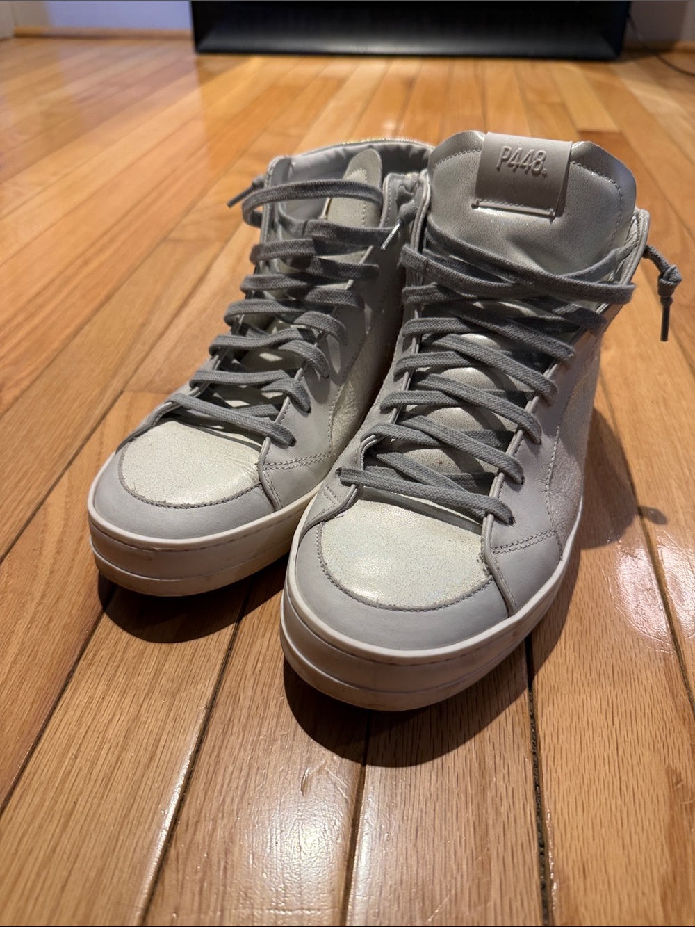 P448 Women's High-Top Sneakers in Light Gray and White